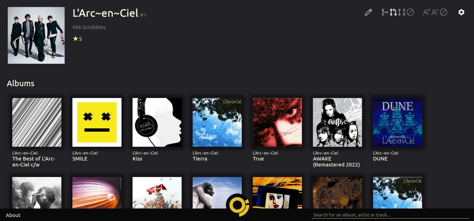 A Maloja web app featuring L’Arc ~ en ~ Ciel